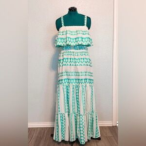 Elegant Teal and White Maxi Dress